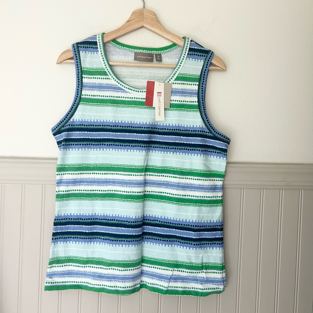 ⭐️ NEW croft & barrow Medium Green and Blue Striped Cotton Tank Top